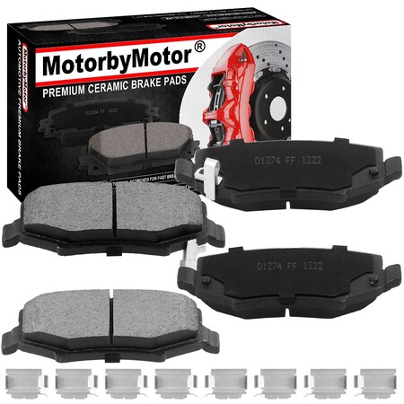 Motorbymotor MotorbyMotor Rear Ceramic Brake Pads w/Hardware Kit D1274(4Pack) BPD1274